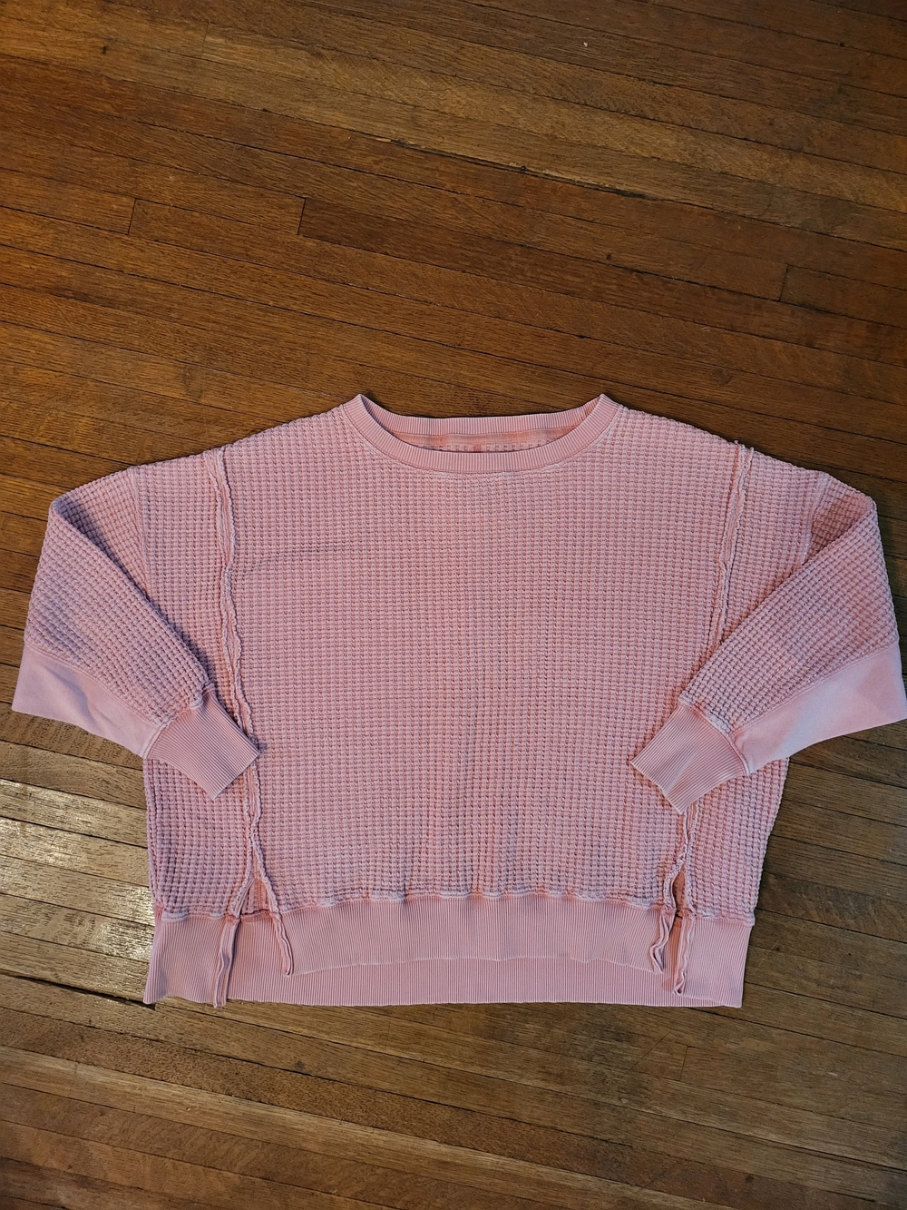 American Eagle Outfitters Light Pink Waffle-Knit Crewneck Sweater